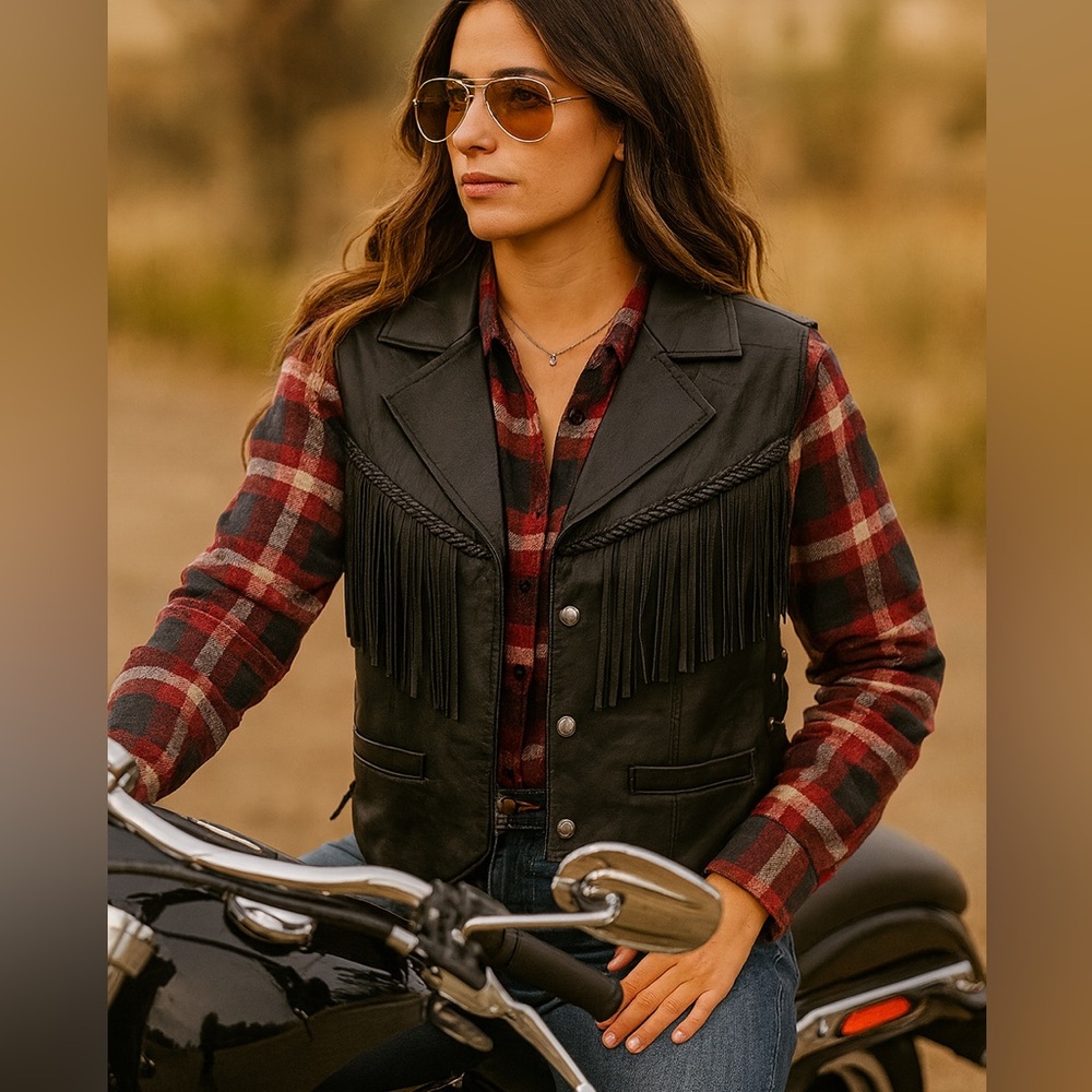 Harley-Davidson Black Leather Fringe Vest – Antelope Creek – Size M